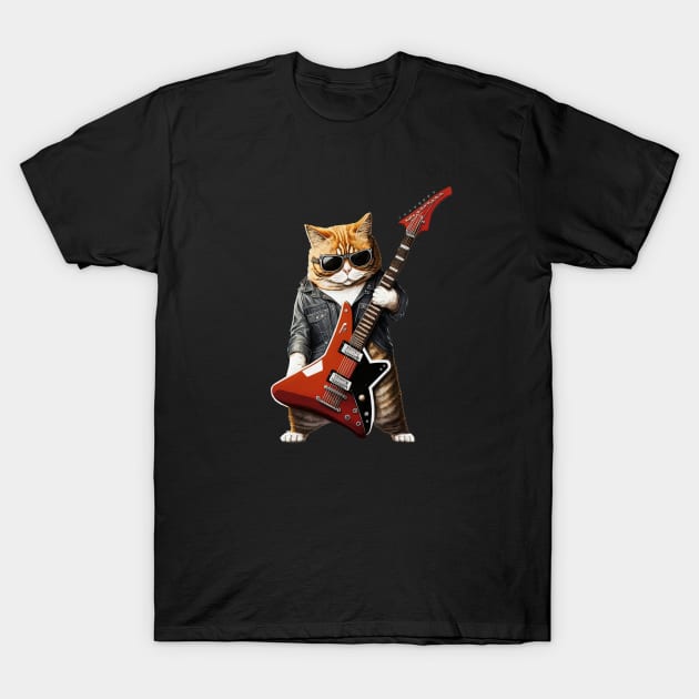 Cat Playing Guitar T-Shirt by Odd World